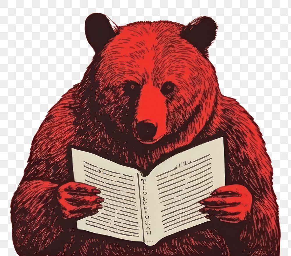 PNG  Reading bear book illustration. AI generated Image by rawpixel.