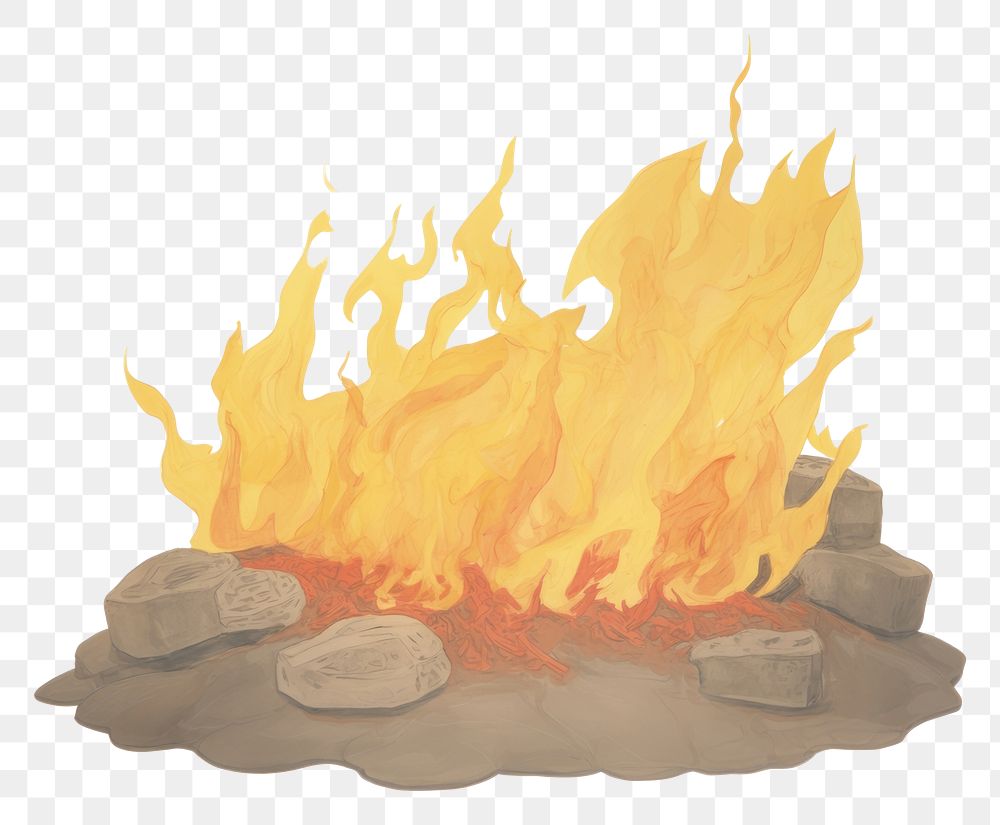 PNG Illustration of flame fireplace bonfire white background.