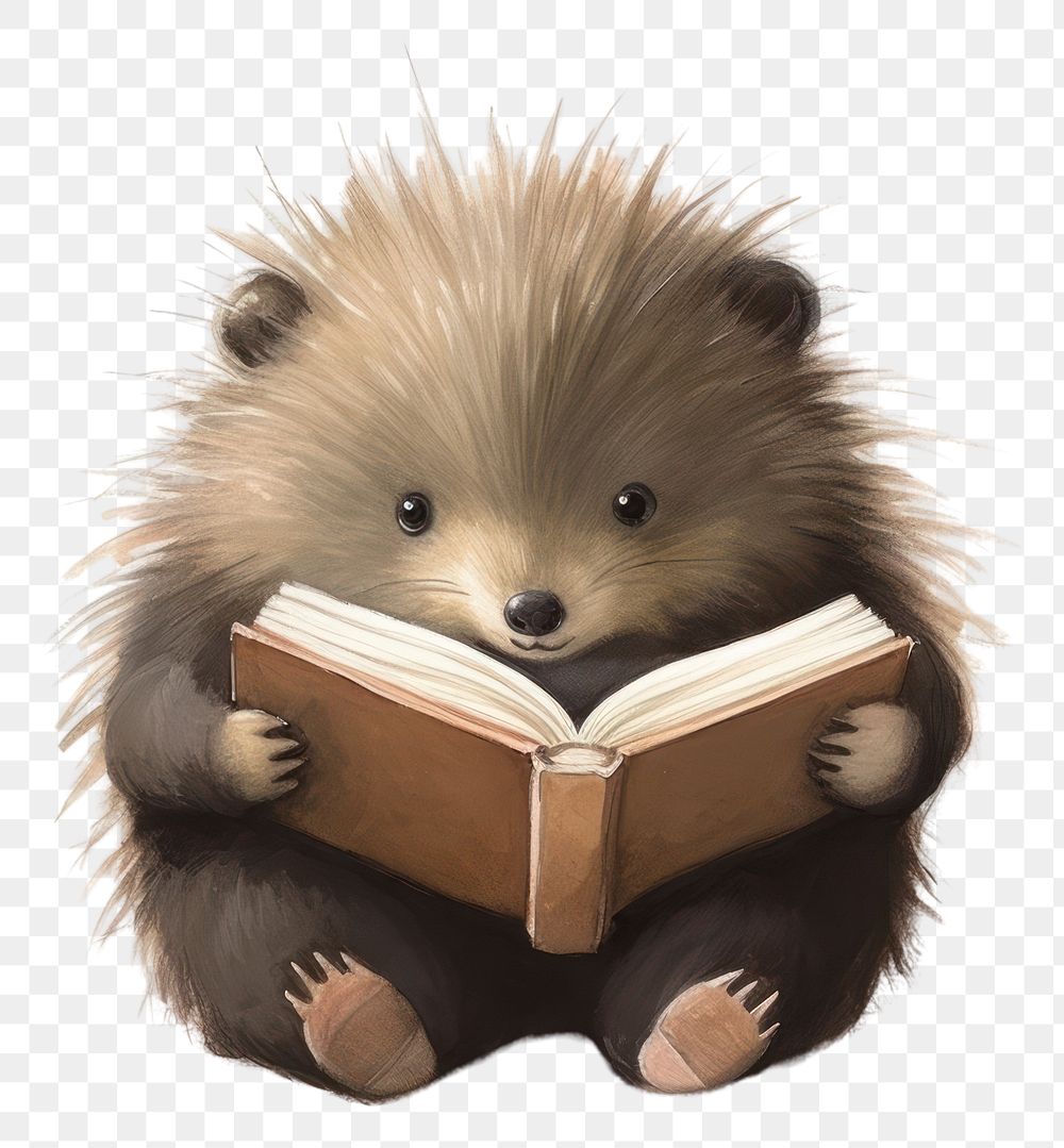 PNG  Porcupine reading book children book. AI generated Image by rawpixel.
