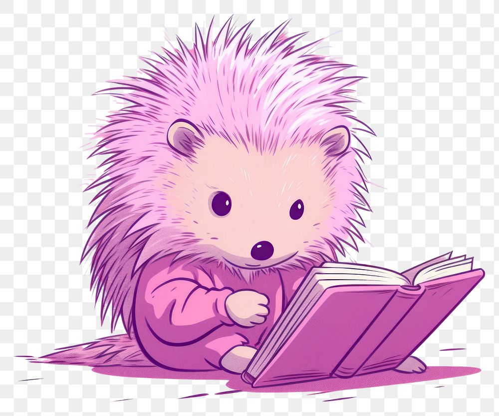 PNG  Book porcupine reading illustration. AI generated Image by rawpixel.