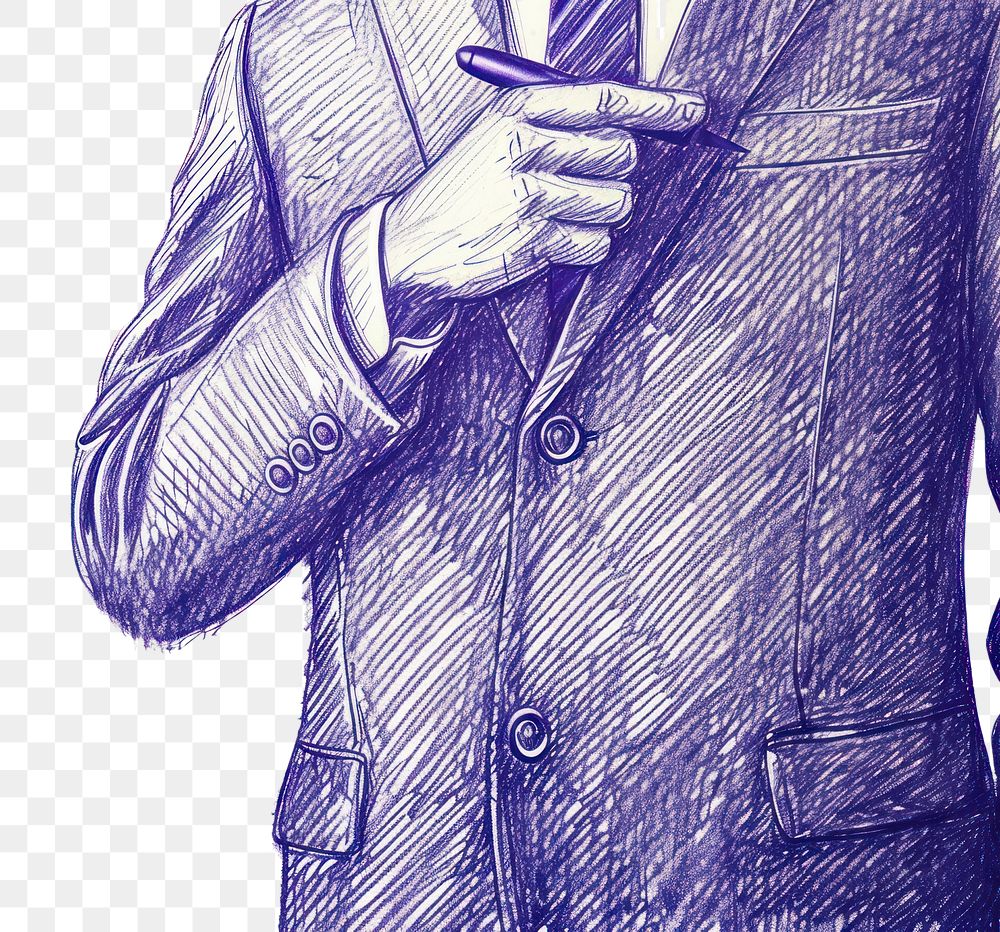 PNG  Drawing businessman sketch illustrated midsection.