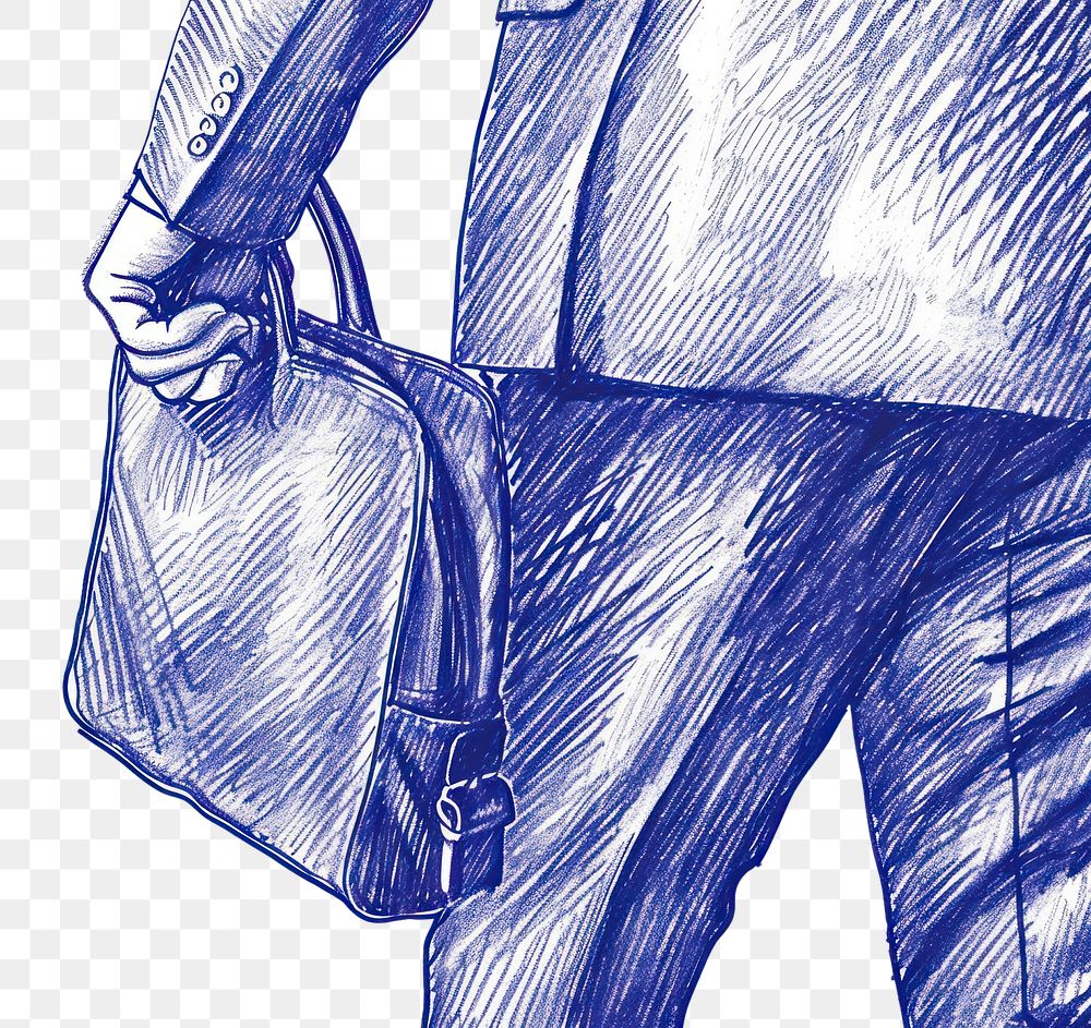PNG  Drawing businessman sketch handbag blue.