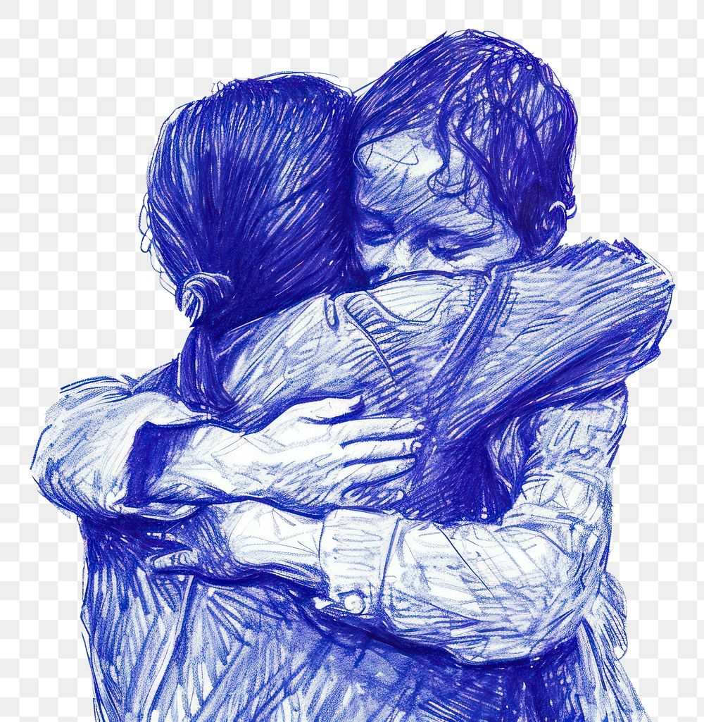 PNG  Drawing mother hugging son sketch affectionate togetherness.