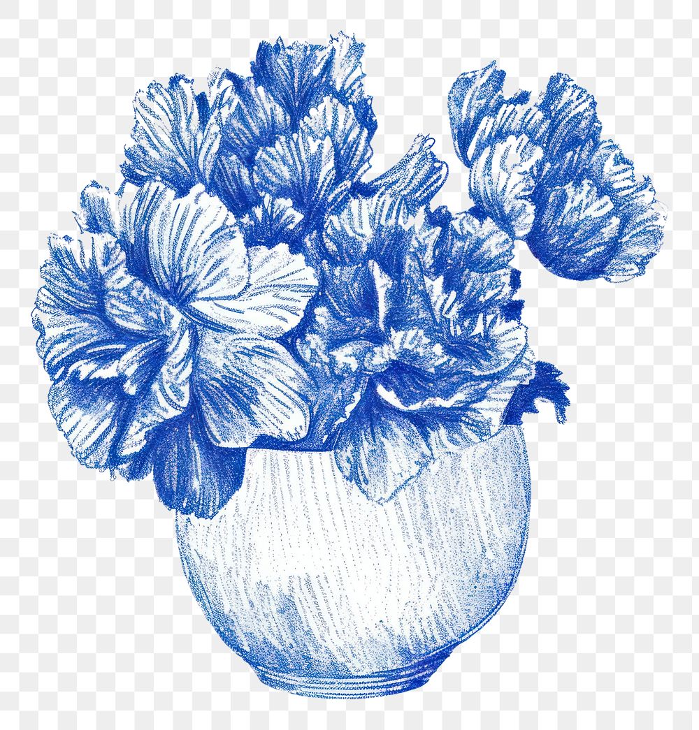 PNG  Drawing vase of flower sketch plant blue.
