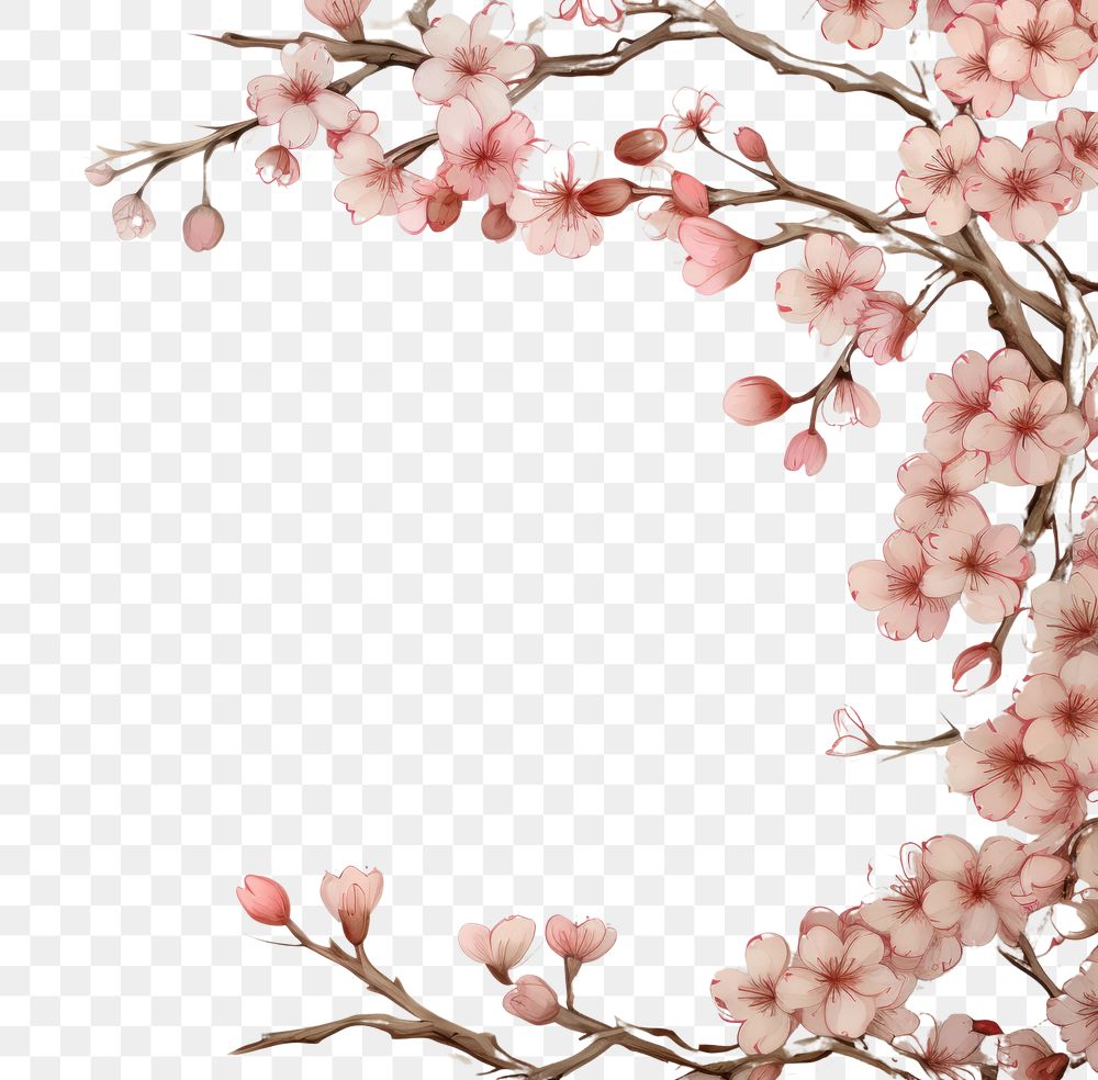 PNG  Realistic vintage drawing of cherry blossom border backgrounds flower plant