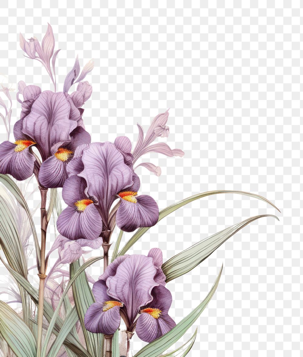 PNG  Realistic vintage drawing of Iris border iris flower purple