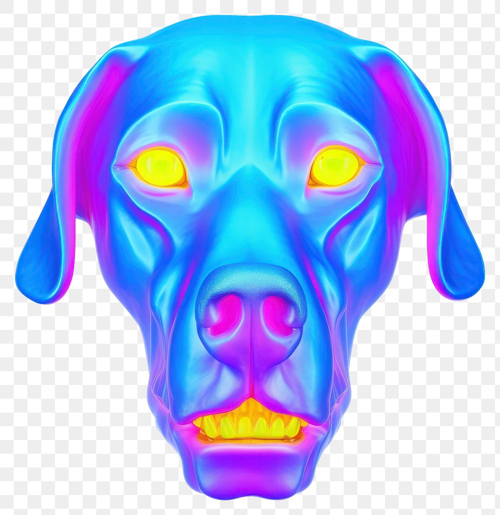 PNG  Surrealistic painting of blue neon skull dog pet animal art.