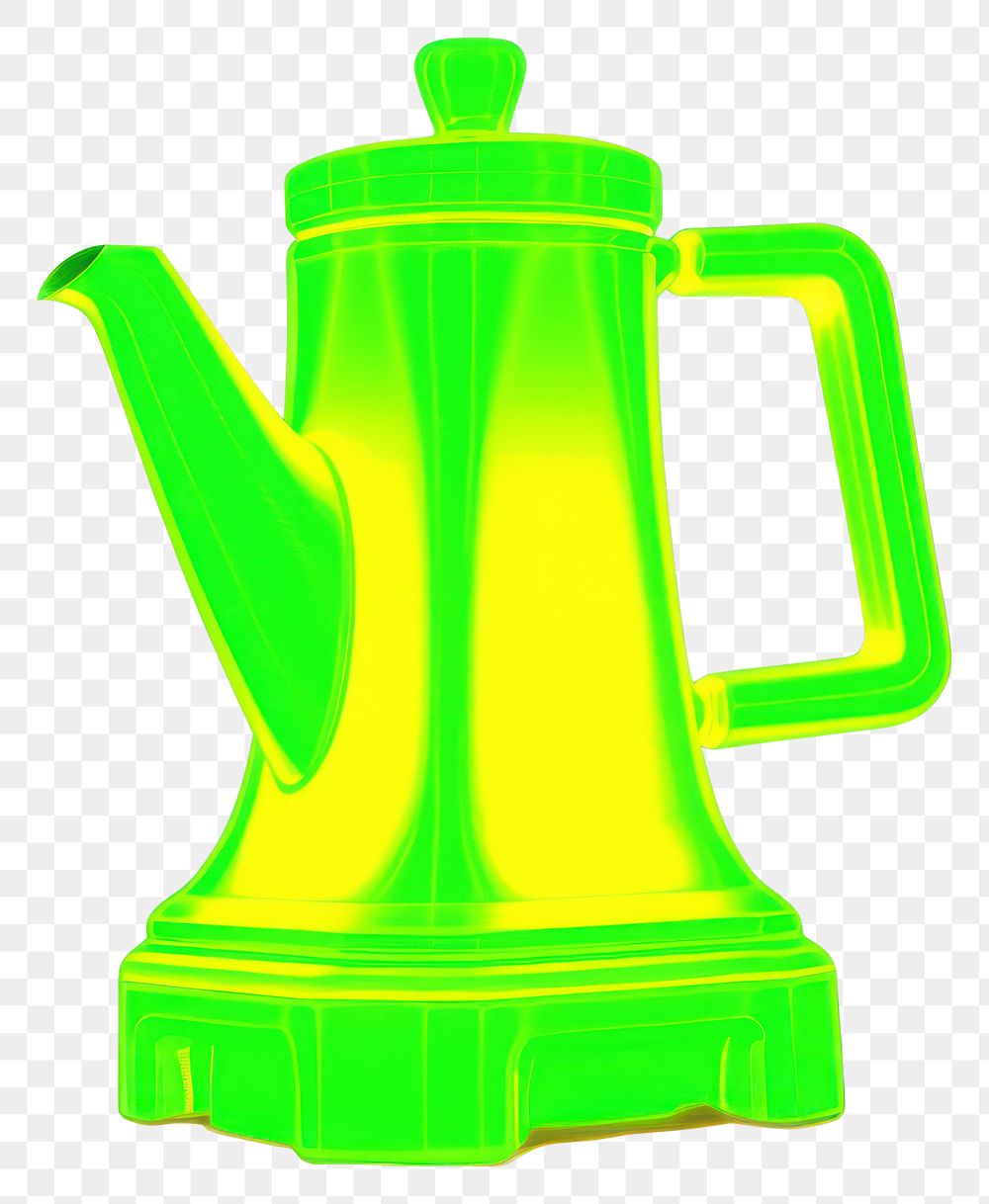 PNG  Surrealistic painting of green neon moka pot jug cup mug.