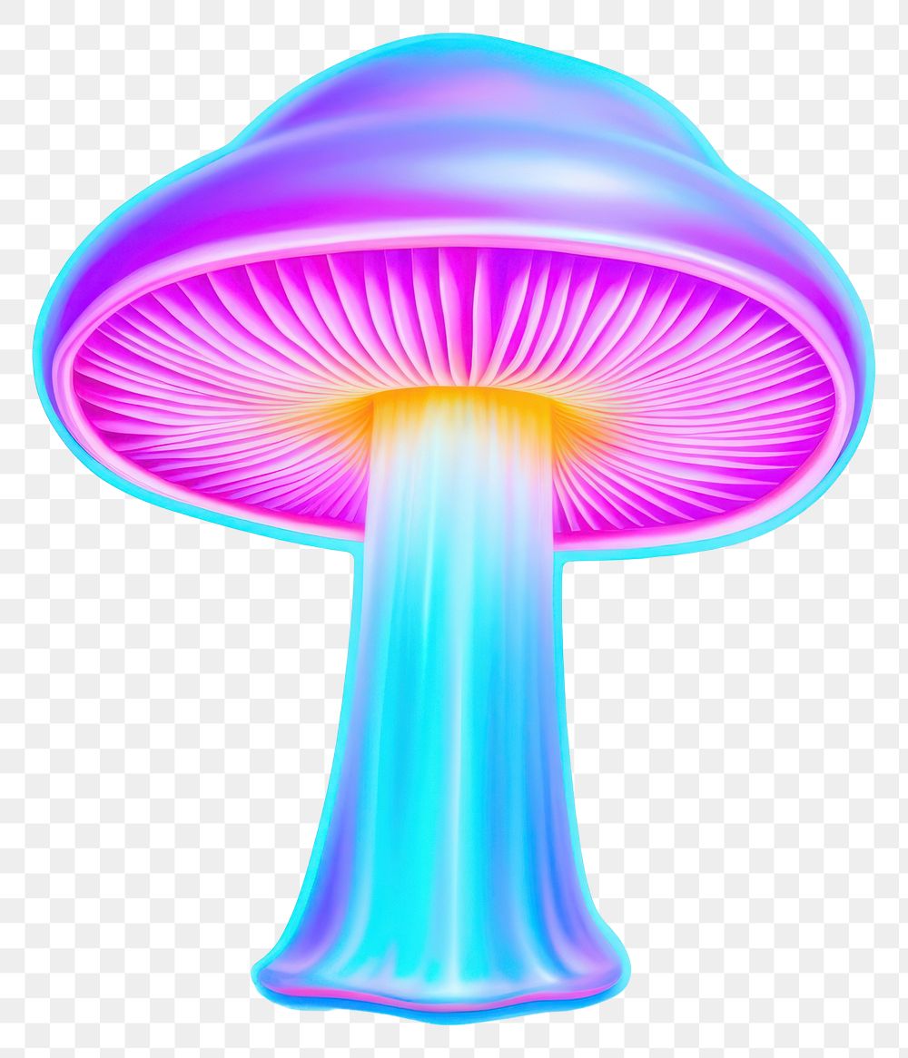 PNG  Surrealistic painting of neon mushroom fungus agaric purple.