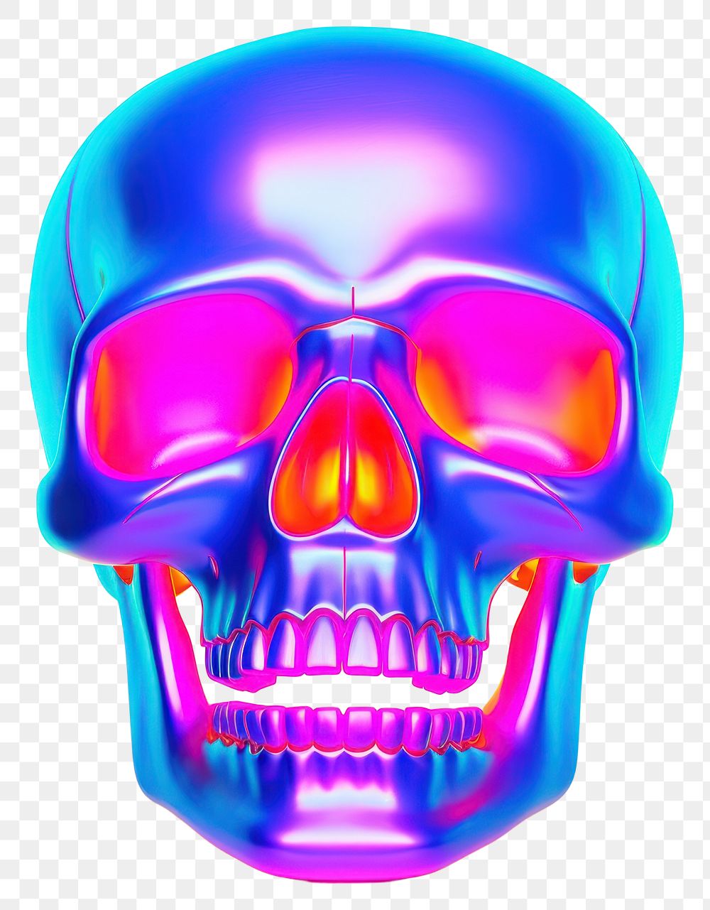 PNG  Surrealistic painting of pink neon skull purple clothing glowing.