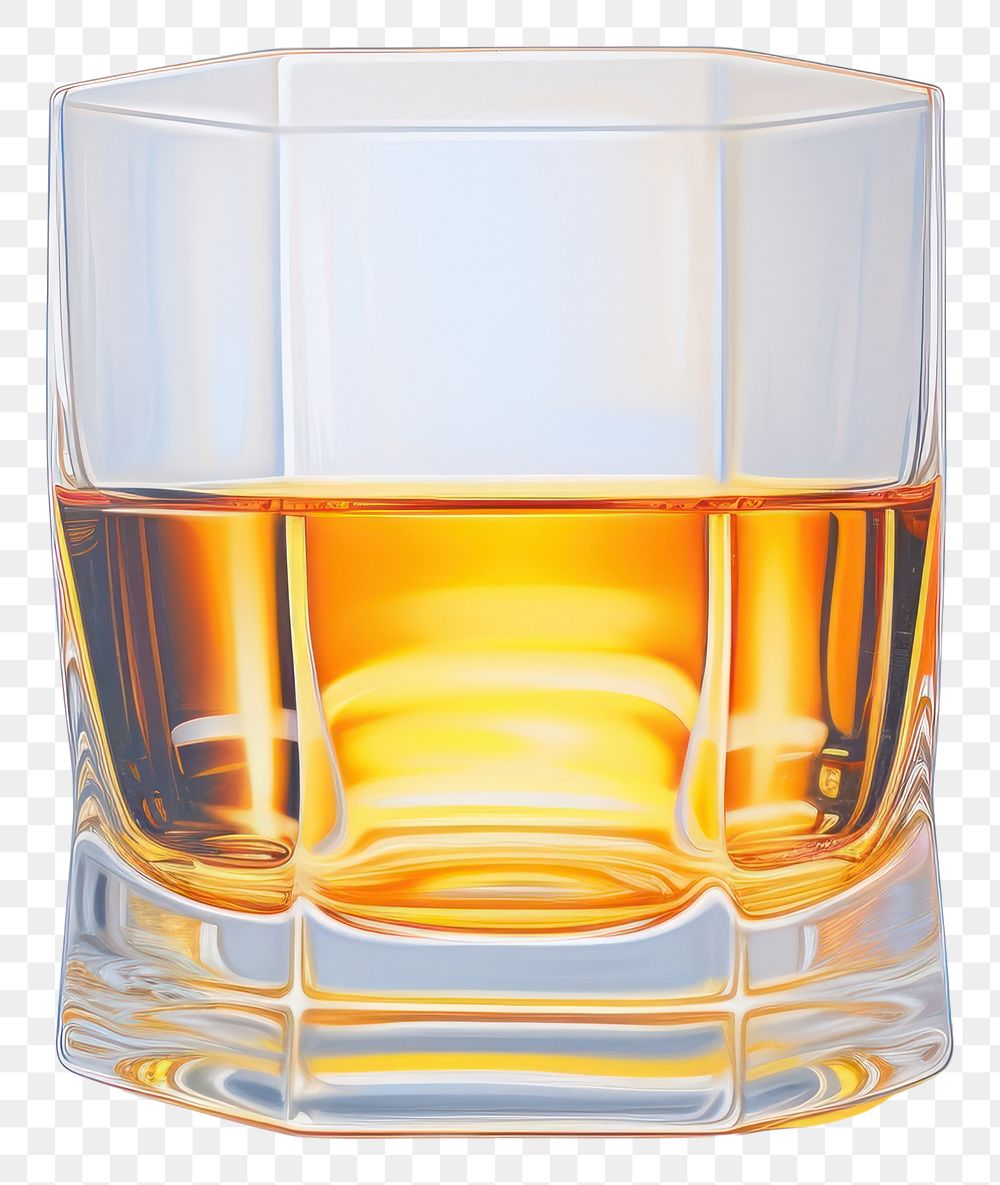 PNG  Surrealistic painting of whisky glass drink white background.