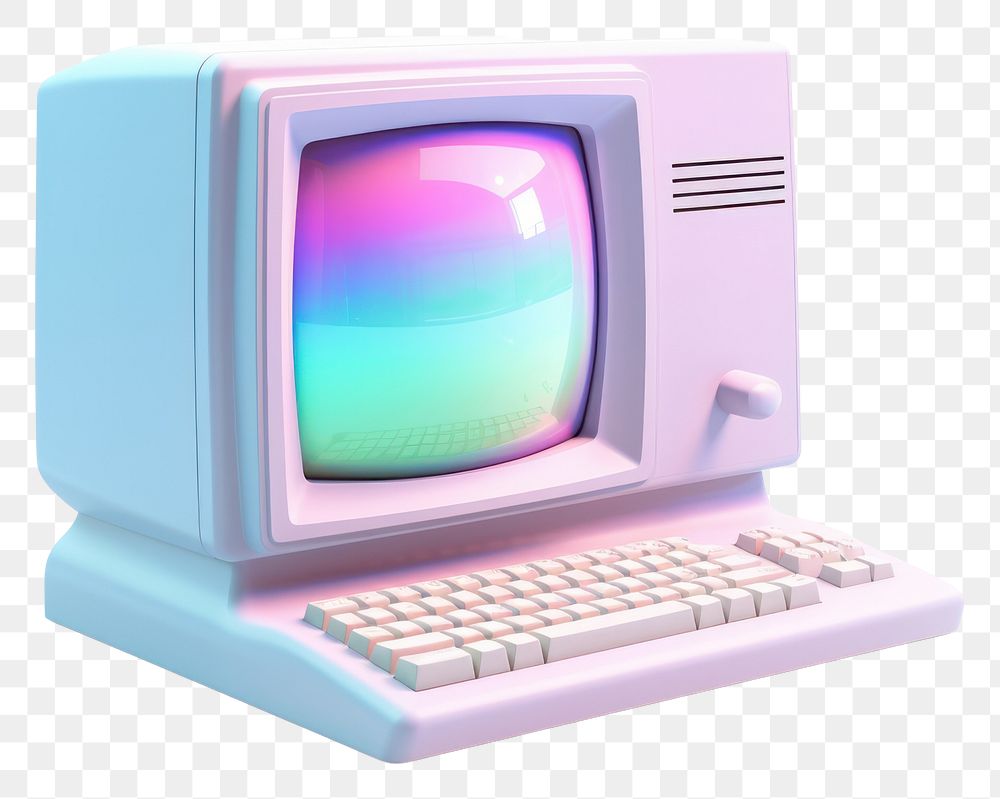 PNG  Retro computer iridescent white background electronics television.