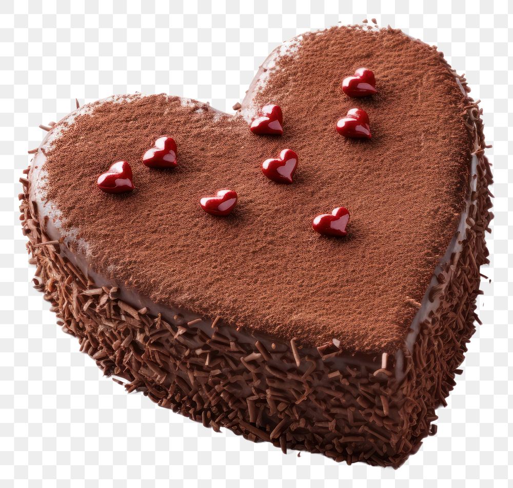 PNG  Chocolate cake in a heart shape dessert food white background. AI generated Image by rawpixel.