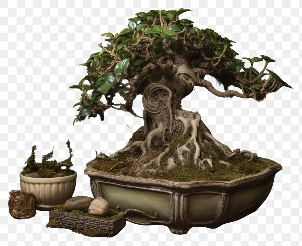 PNG  Potted plant porcelain pottery bonsai tree potted plant houseplant. AI generated Image by rawpixel.