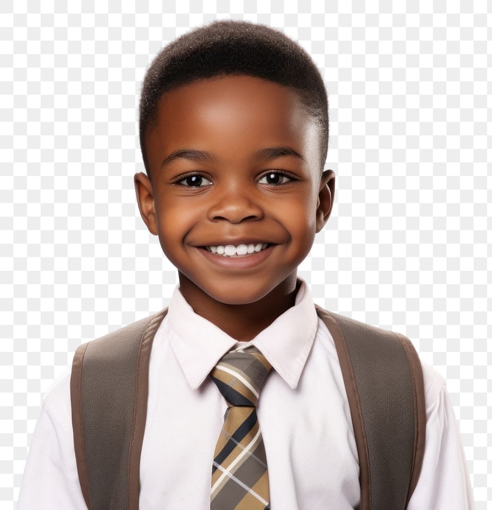PNG  African school kid portrait necktie smile. AI generated Image by rawpixel.