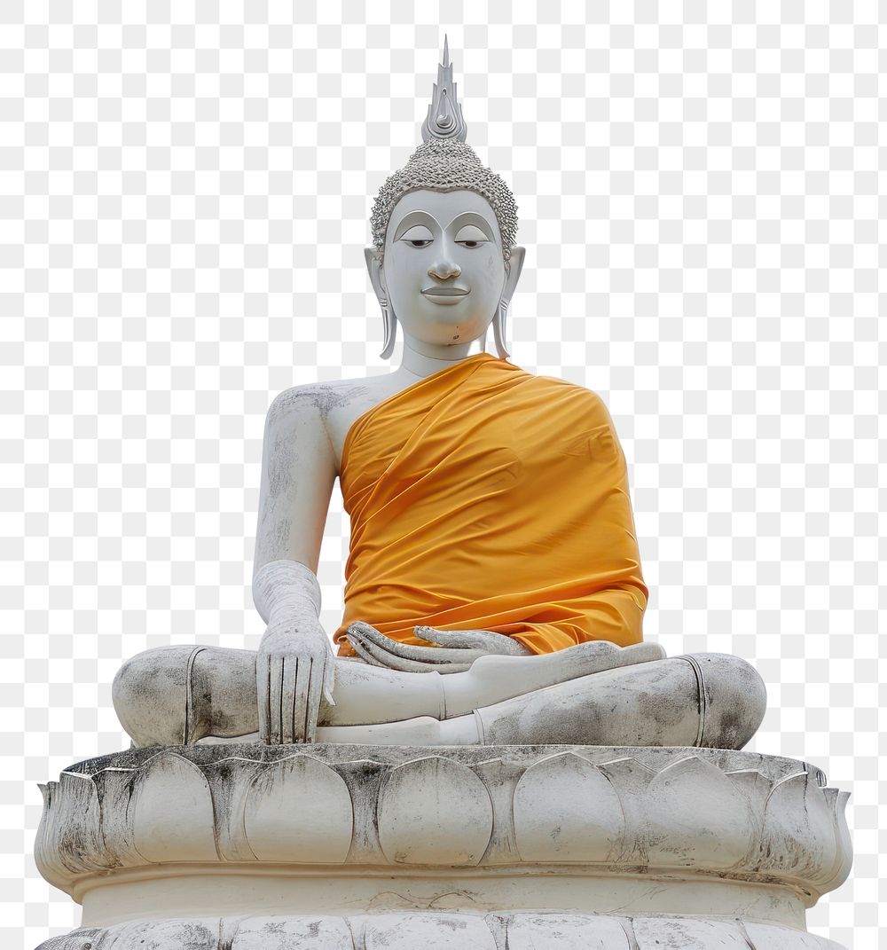 PNG  Grand statue of the Buddha in Thailand buddha white background representation. AI generated Image by rawpixel.