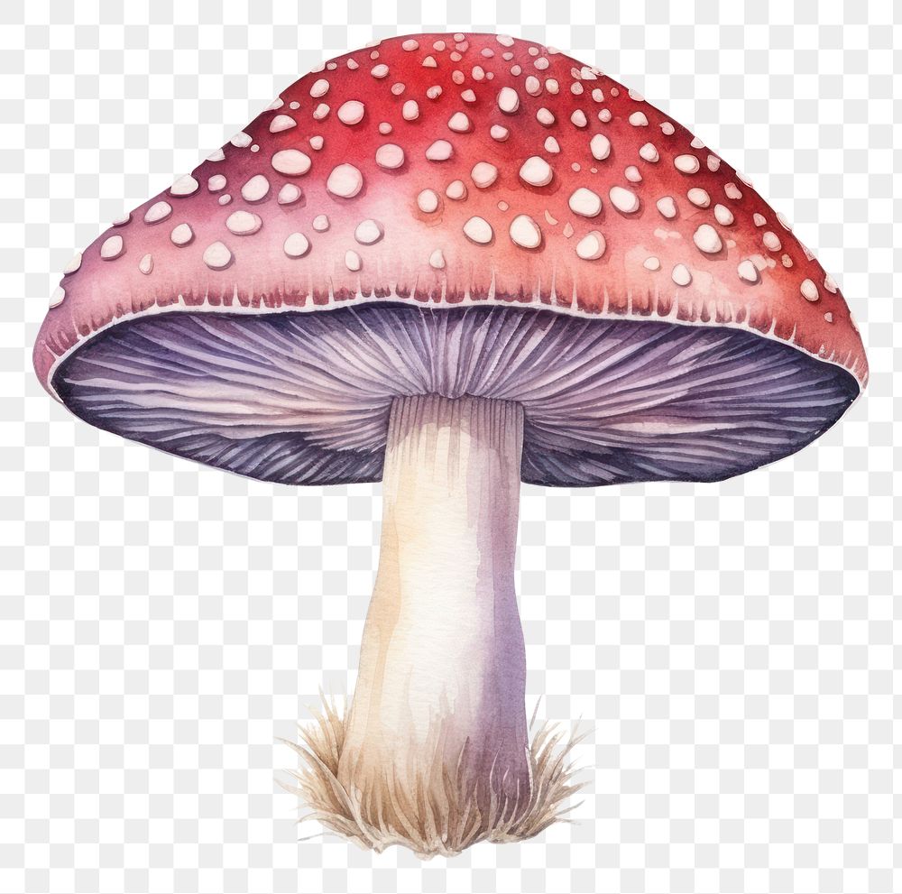 PNG  Mushroom in Watercolor style agaric fungus white background.