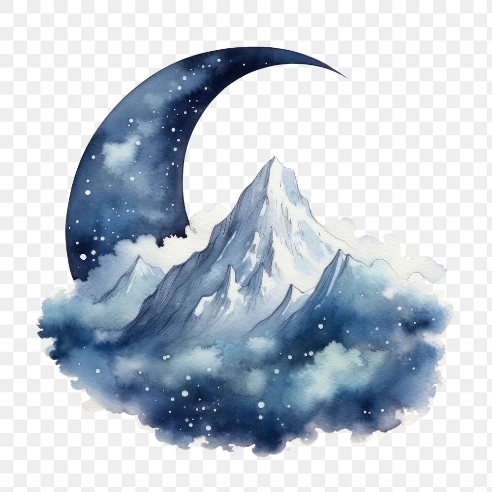 PNG  Mountain with moon in Watercolor style astronomy nature night.