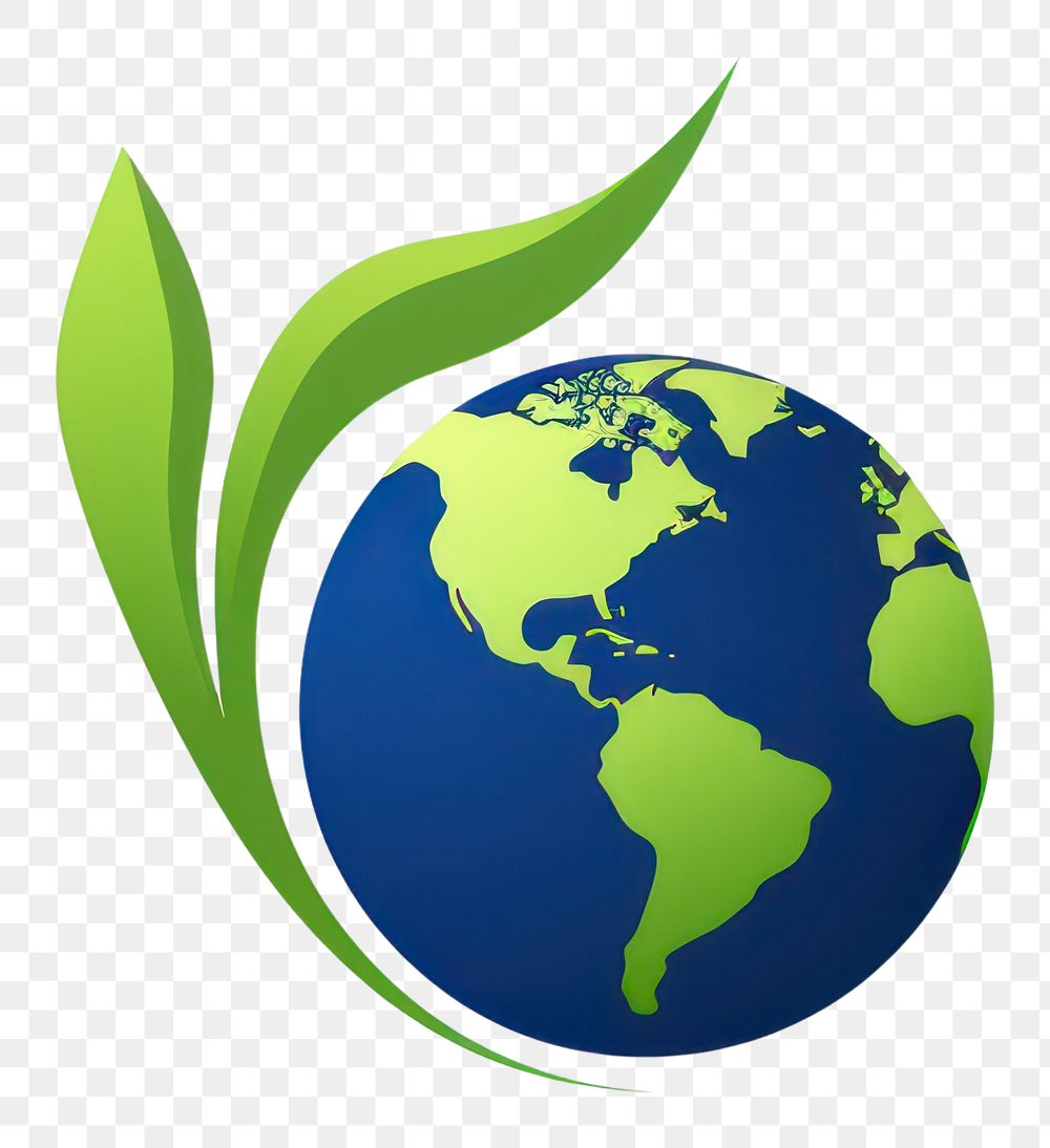 PNG Earth icon with the leaf planet plant green.