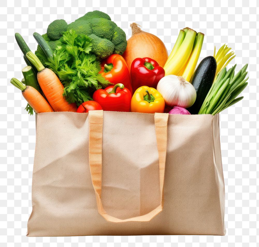 PNG  Bag full of groceries bag food white background.