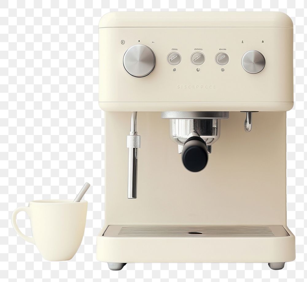 PNG A beige minimal beige coffee machine appliance cup mug.