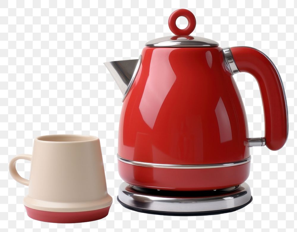 PNG A red retro minimal mini kettle teapot cup mug.