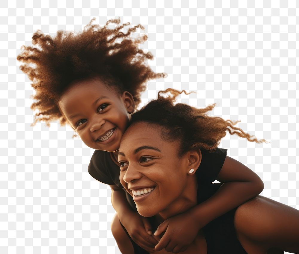 PNG Black mom piggyback baby on a beach photography laughing portrait.