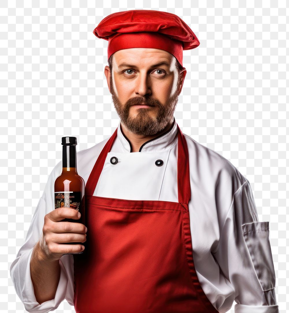 PNG  Chef with a bottle of ketchup adult drink chef. AI generated Image by rawpixel.