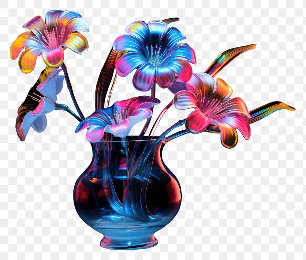 PNG Neon flowers vase plant petal. AI generated Image by rawpixel.