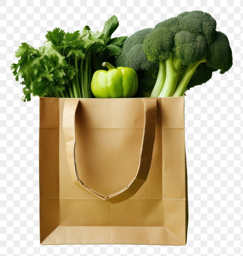 PNG Paper bag with vegetable broccoli green plant.
