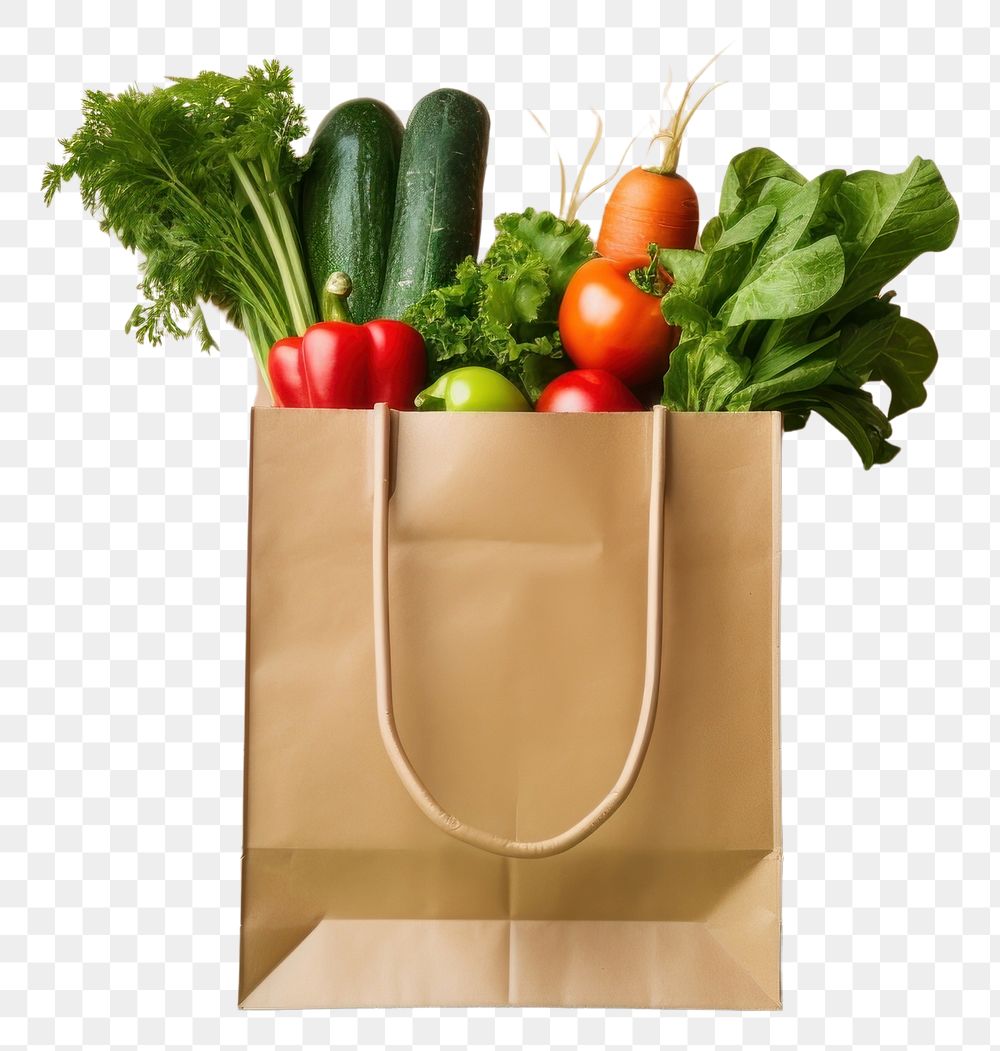 PNG Paper bag with vegetable handbag green plant