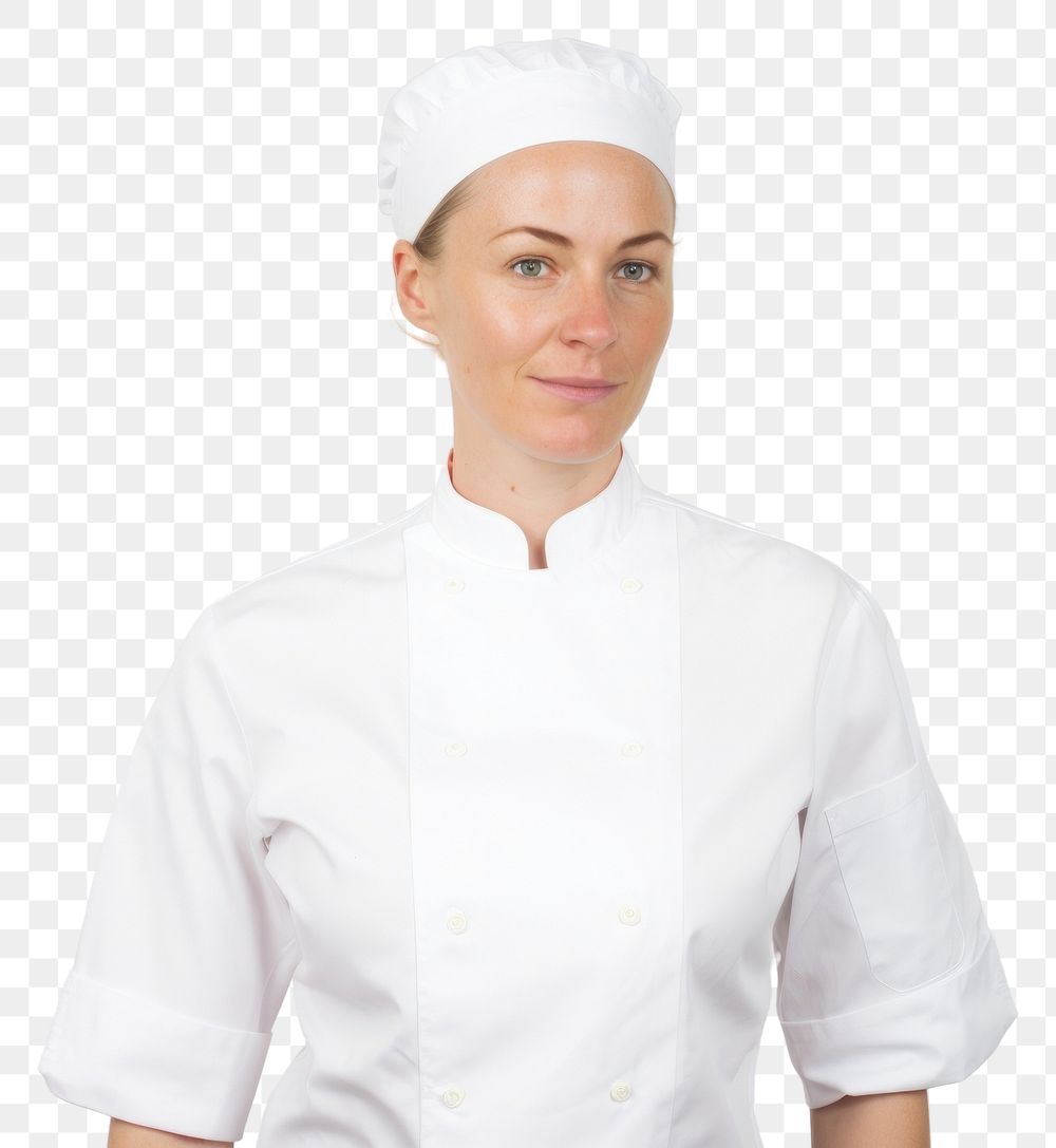 PNG White women wearing white chef uniform portrait adult white background.