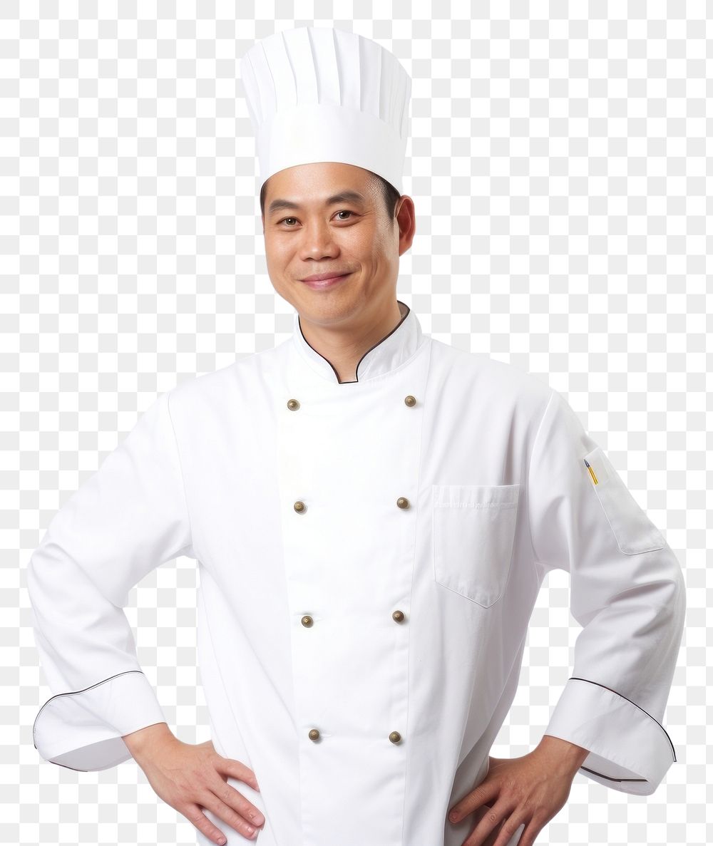 PNG Asian men wearing white chef uniform portrait white background celebration.