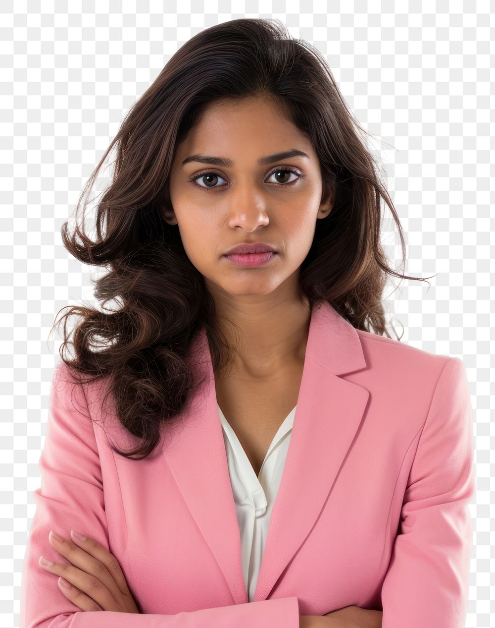 PNG Young Indian business woman wearing a pink and skeptical expression portrait blazer adult.