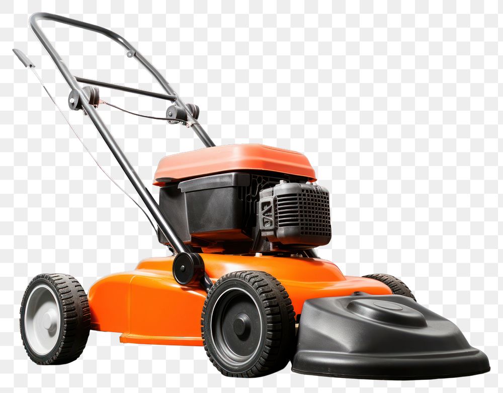 PNG  Orange lawn mower grass equipment vehicle. AI generated Image by rawpixel.