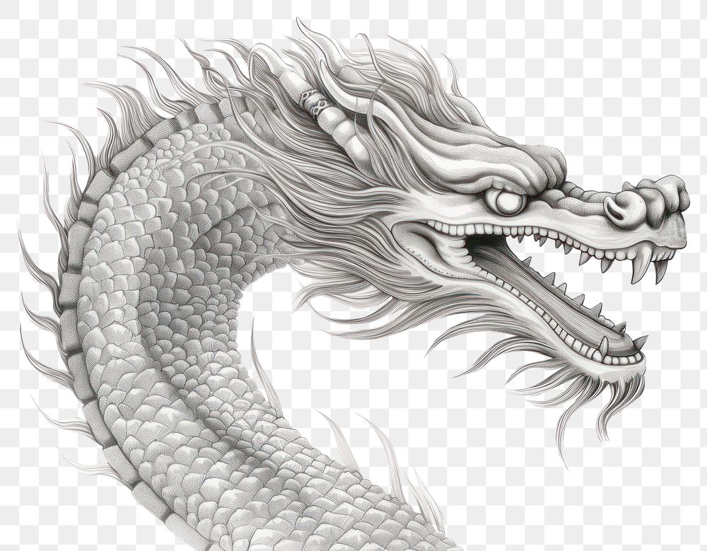 PNG Chinese dragon drawing sketch representation. AI generated Image by rawpixel.