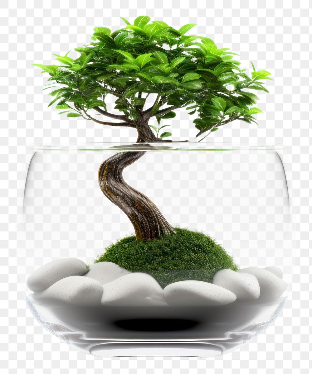 PNG Transparent glass mini simple tree pot bonsai plant houseplant.