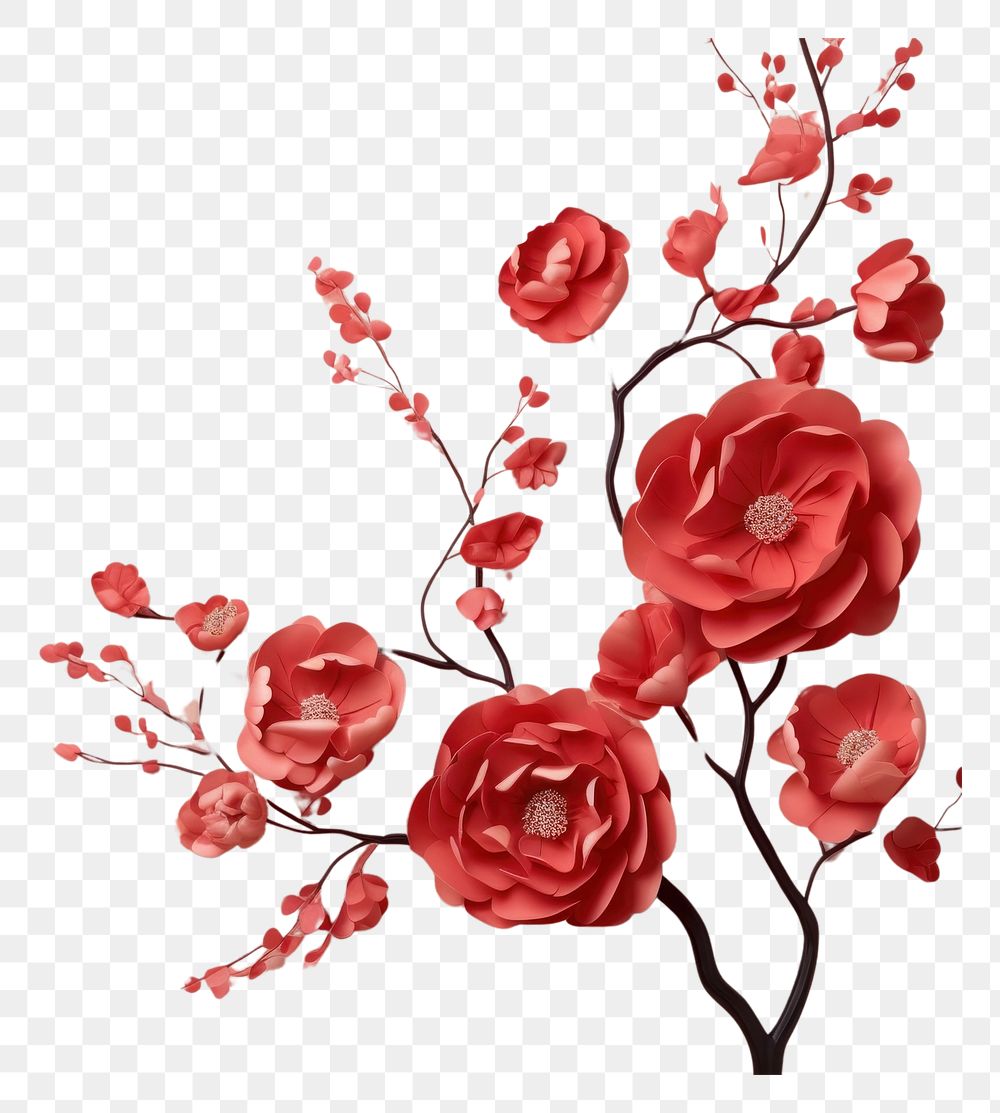 PNG  Chinese New Year style of minimalist rose pattern flower plant.