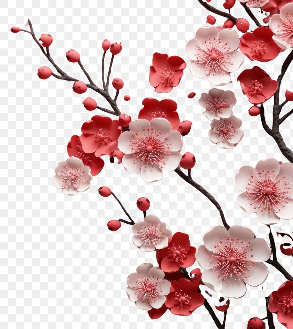 PNG  Chinese New Year style of sakura blossom flower petal.