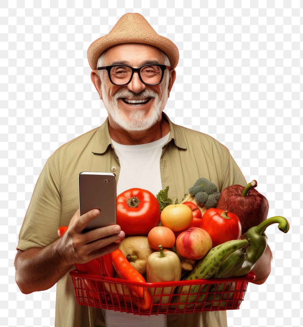 PNG Happy Latin senior man holding a shopping basket photography portrait apple.