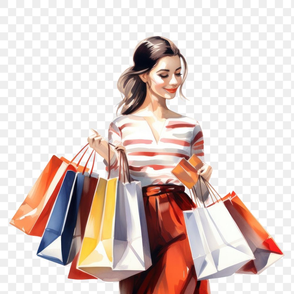 PNG A woman holding shopping bags adult white background consumerism.