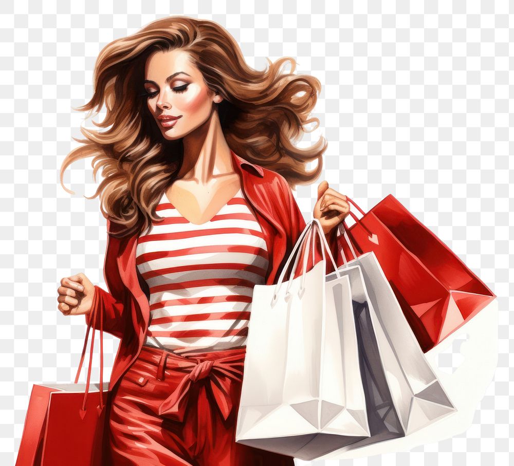 PNG A woman holding shopping bags handbag adult white background.