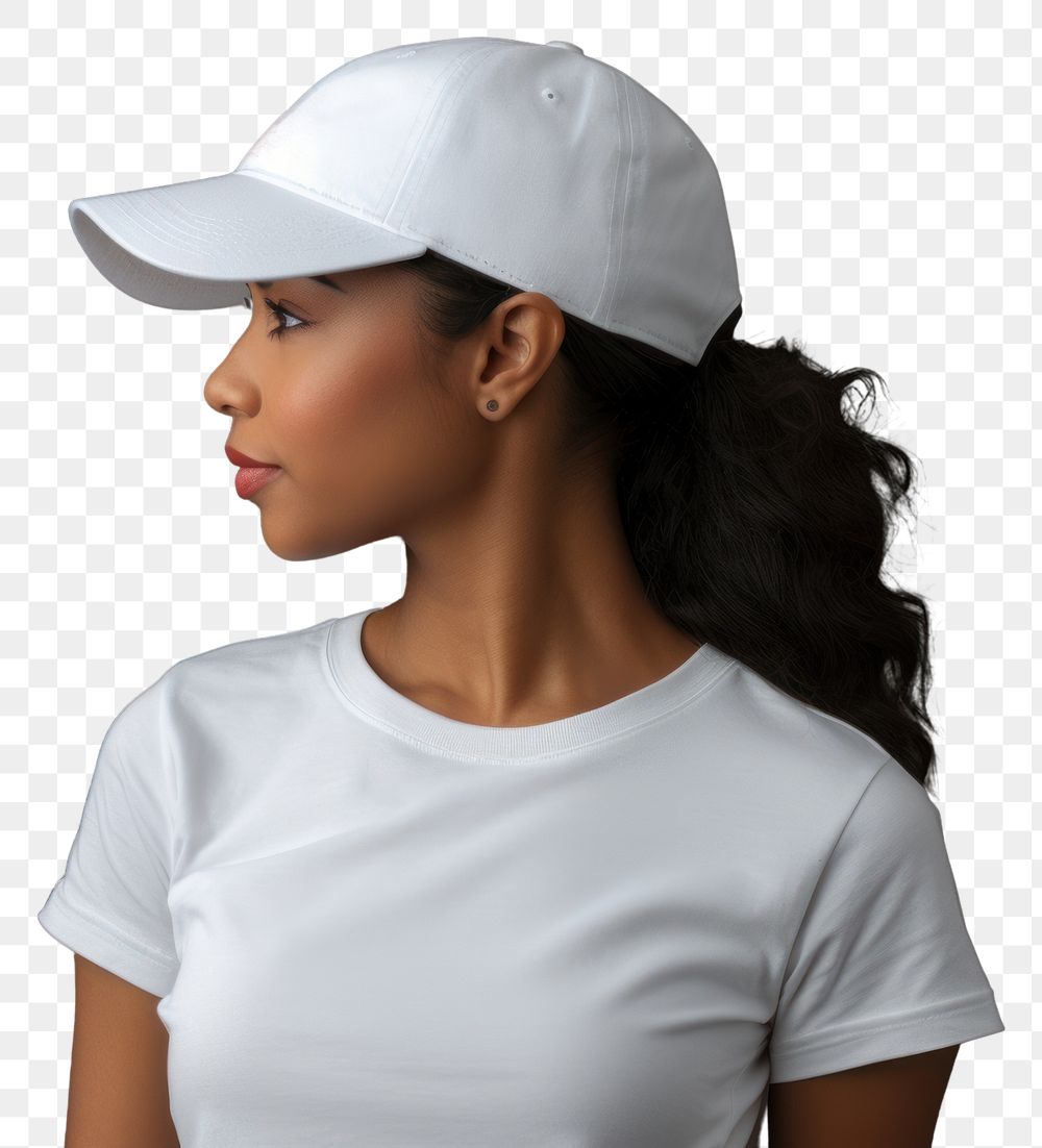 PNG  Cap mockup white gray hairstyle.