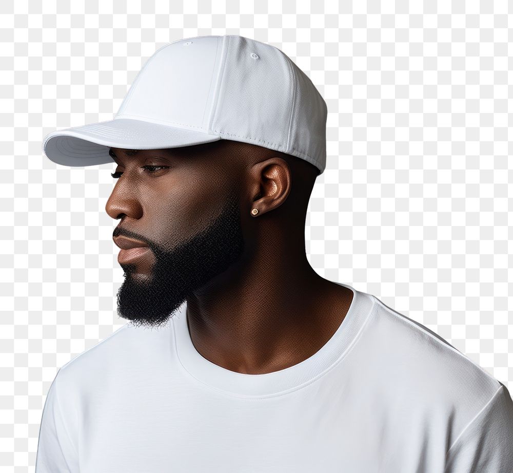 PNG  Cap mockup beard adult white.