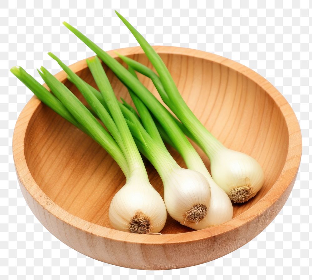 PNG Green onion in wooden bowl vegetable plant green.