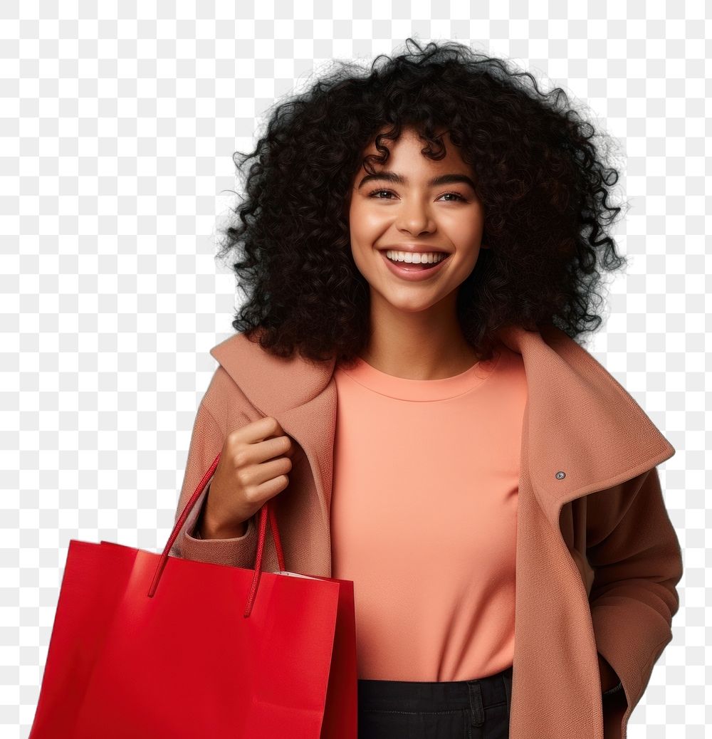 PNG Happy young Latin lady holding shopping bags handbag smile adult.