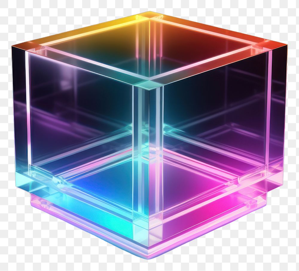 PNG  3D render of neon cube icon light illuminated electronics.