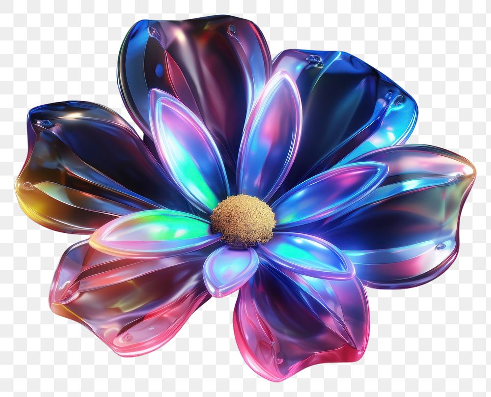 PNG  3D render of neon flower icon pattern light petal.