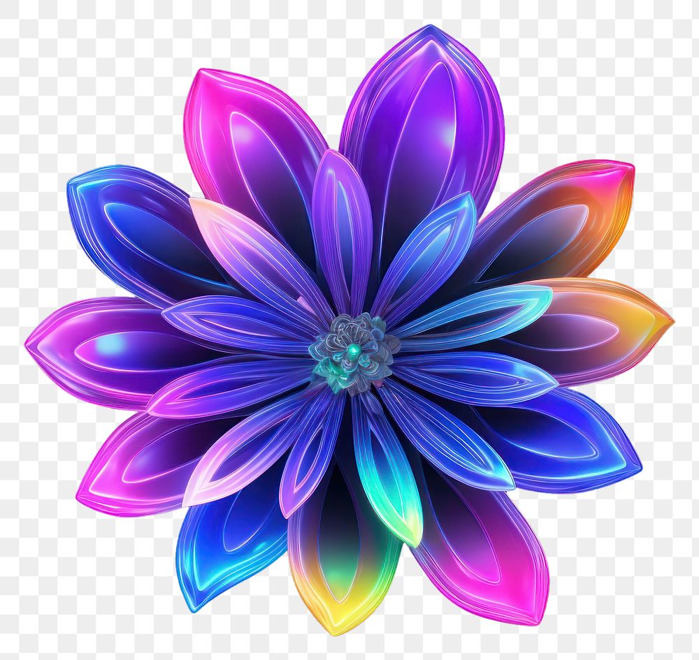 PNG  3D render of neon flower icon pattern purple light.