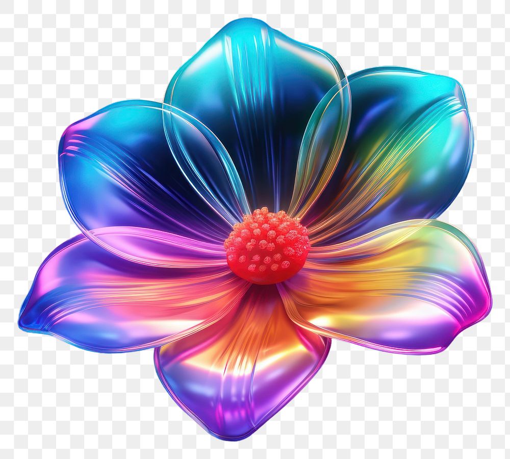 PNG  3D render of neon flower icon nature plant inflorescence.